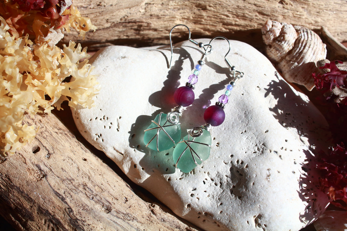 Purple Agate Sea Glass Earrings