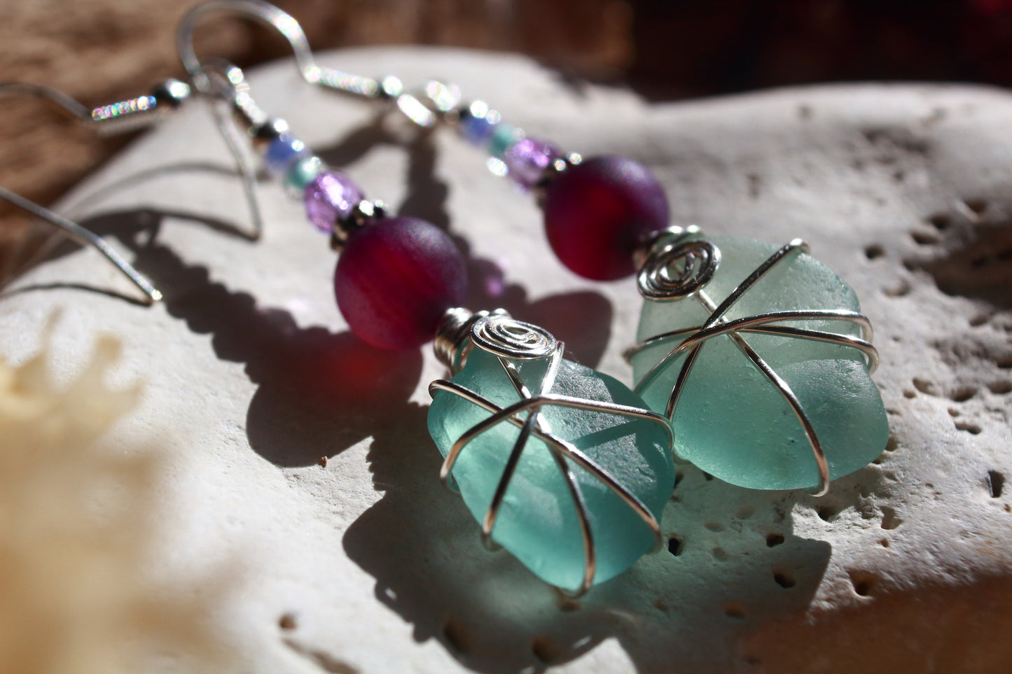 Purple Agate Sea Glass Earrings
