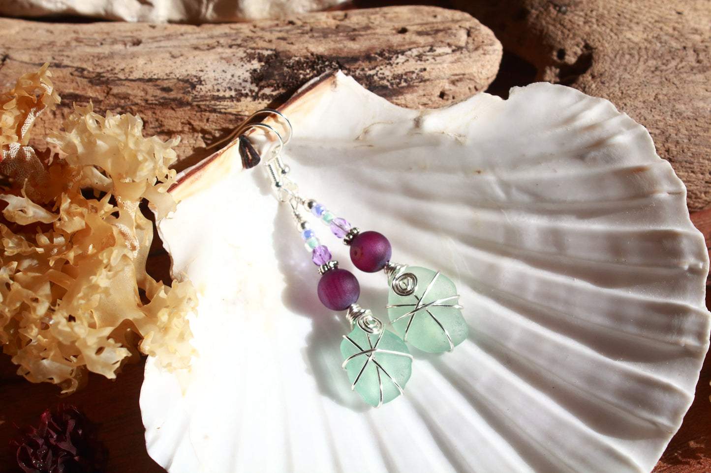 Purple Agate Sea Glass Earrings