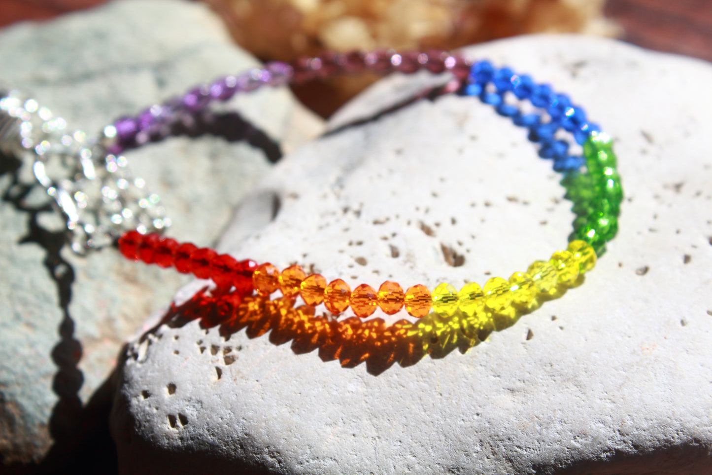 Rainbow Crystal Beaded Irish Sea Glass Bracelet