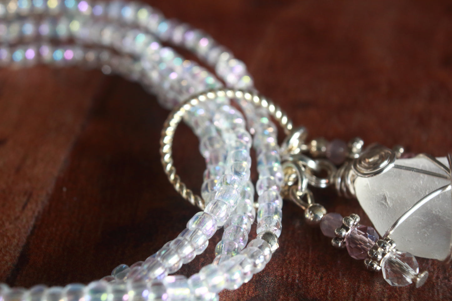 Rainbow Crystal Beaded Sea Glass Bracelet