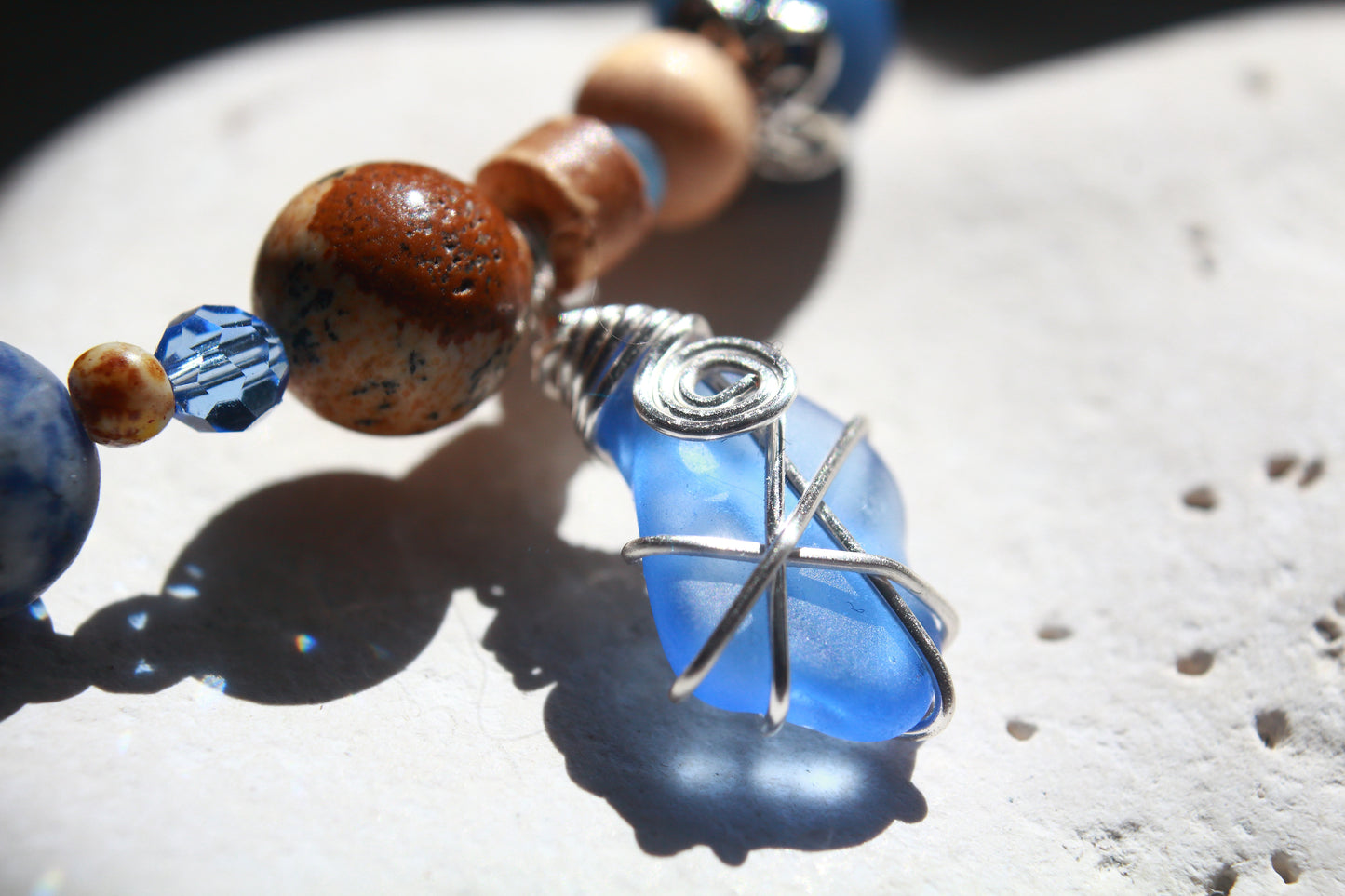 Sea & Sand Blue Irish Sea Glass Beaded Bracelet