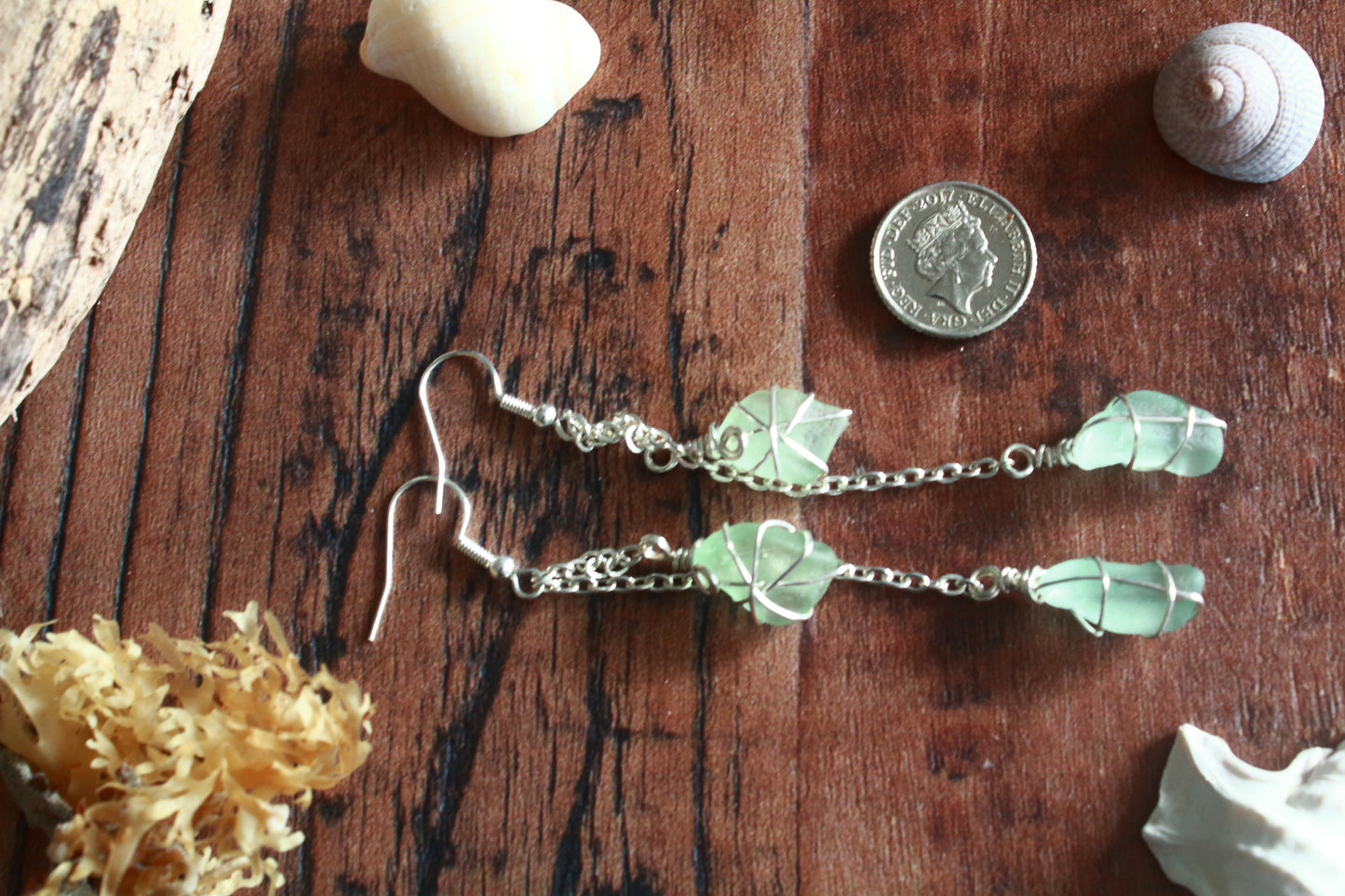 Seafoam Sea Glass Drop Earrings
