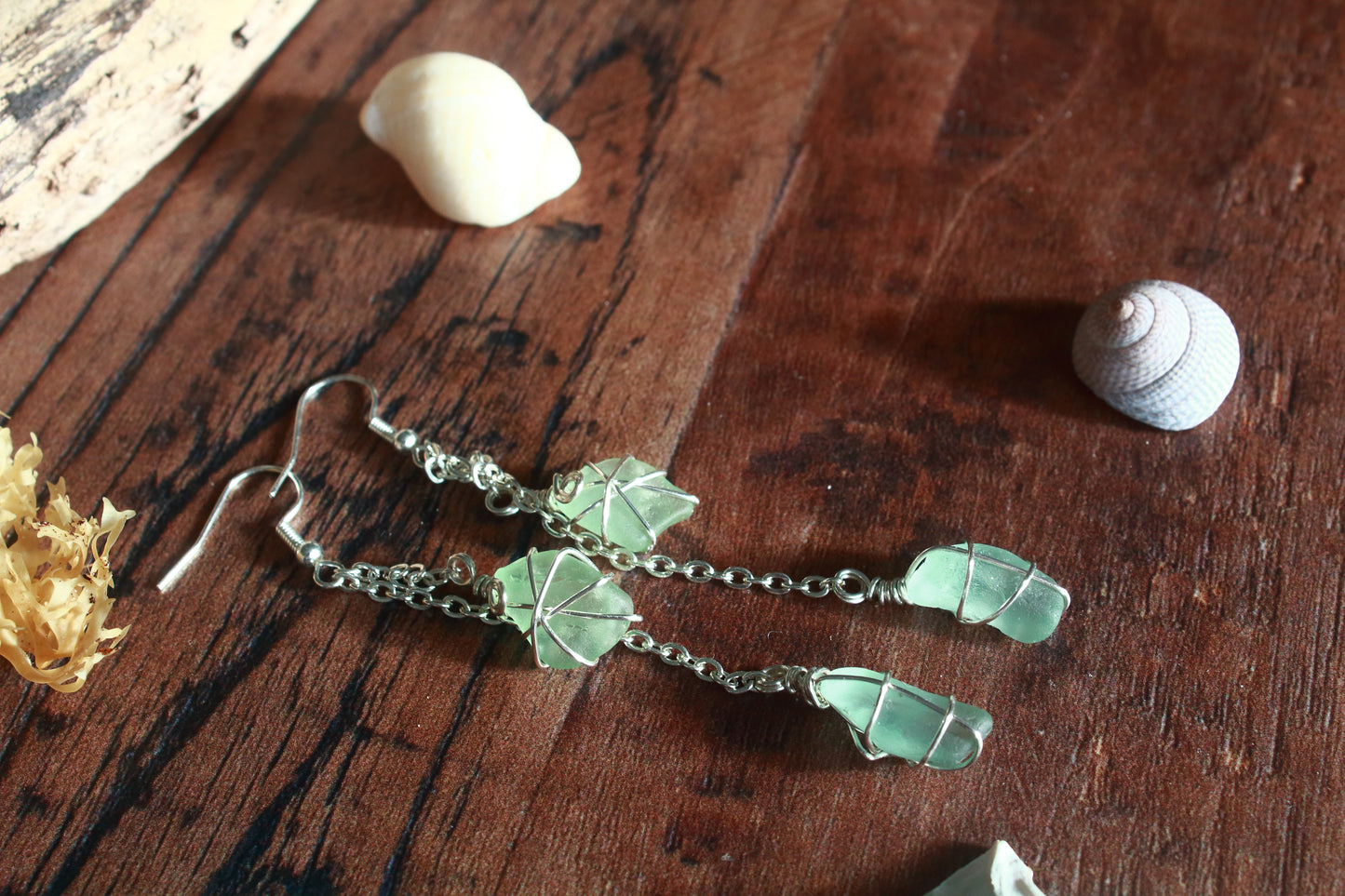 Seafoam Sea Glass Drop Earrings
