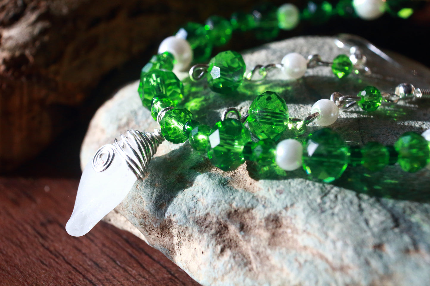 Green and White Sea Glass Bracelet & Earring Set, Snowdrop Inspired Jewellery
