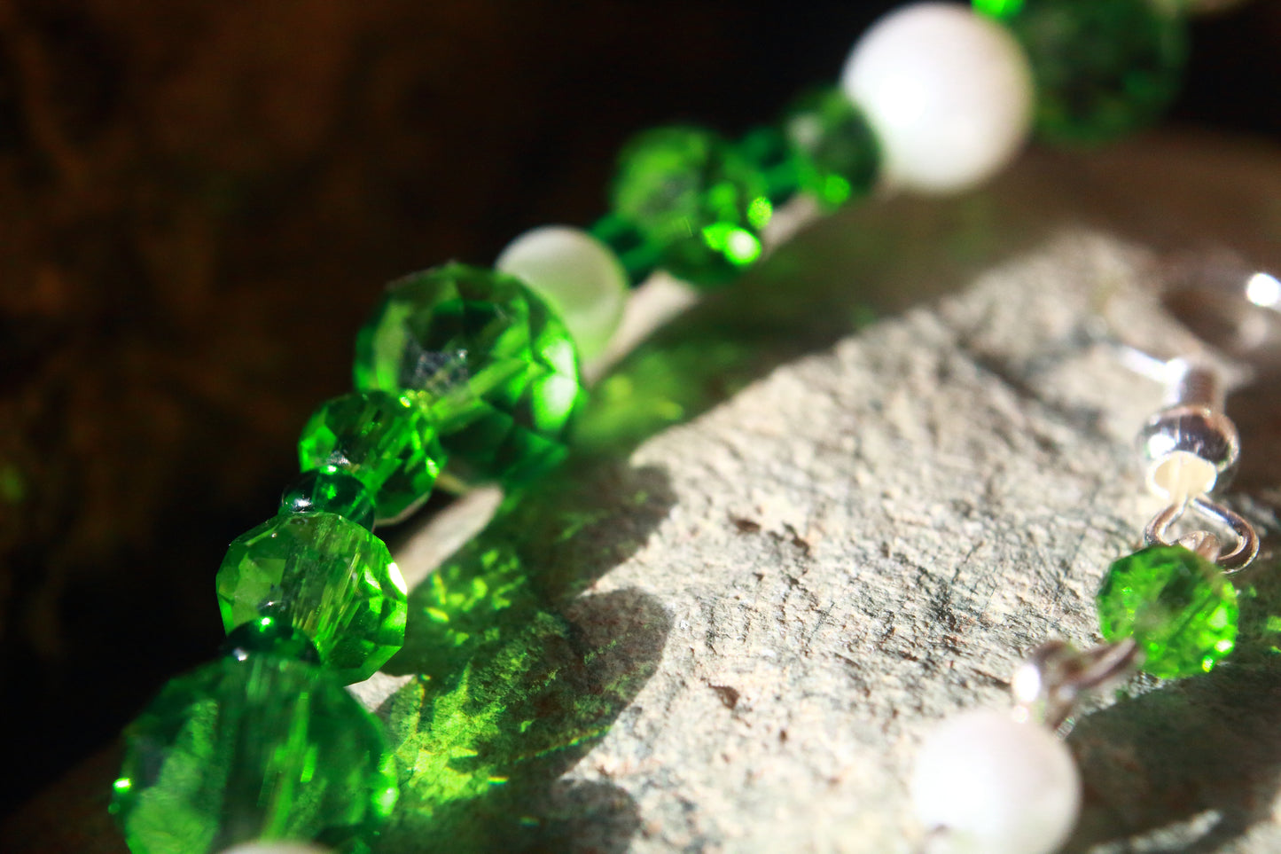 Green and White Sea Glass Bracelet & Earring Set, Snowdrop Inspired Jewellery