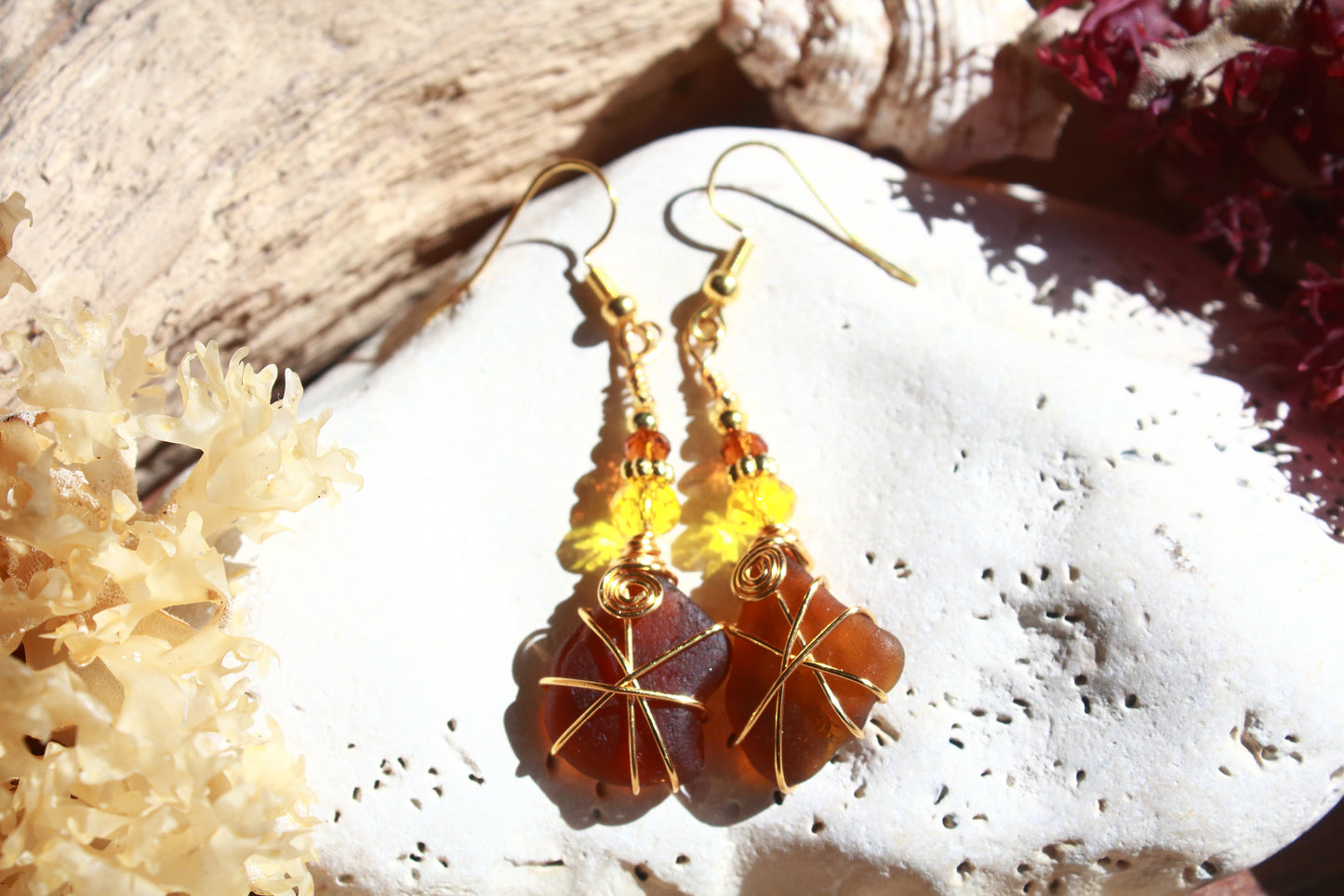 Sunflower Inspired Sea Glass Earrings