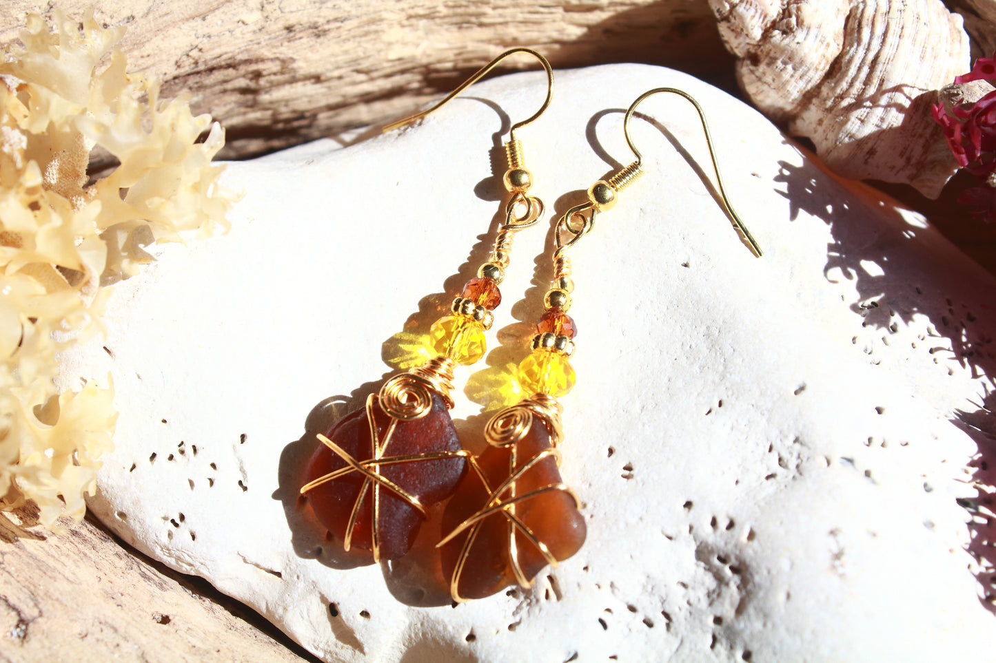 Sunflower Inspired Sea Glass Earrings