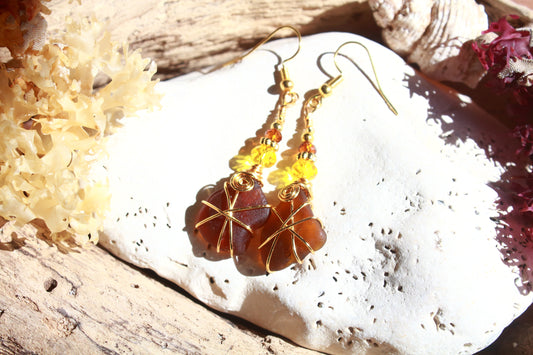 Sunflower Inspired Sea Glass Earrings