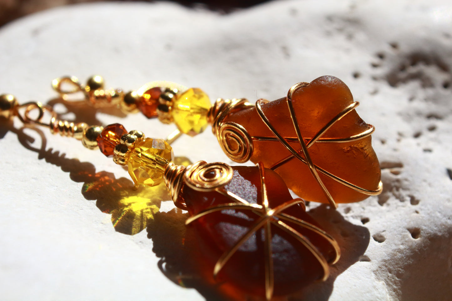 Sunflower Inspired Sea Glass Earrings