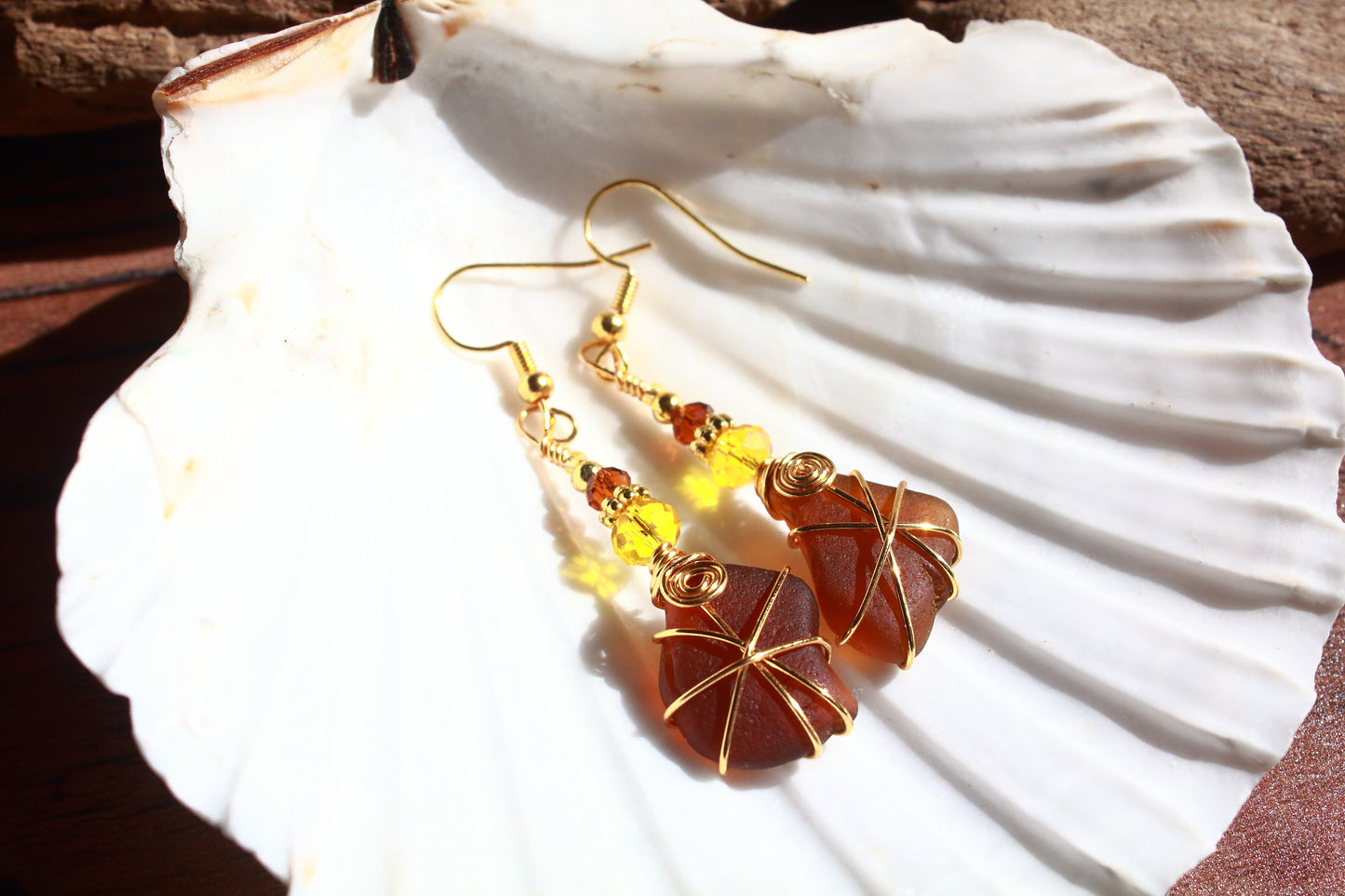 Sunflower Inspired Sea Glass Earrings