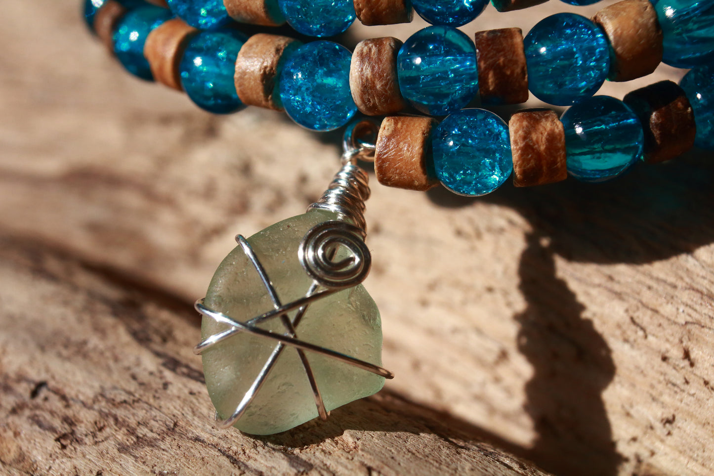 Ocean & Beach Teal Blue Irish Sea Glass Beaded Bracelet