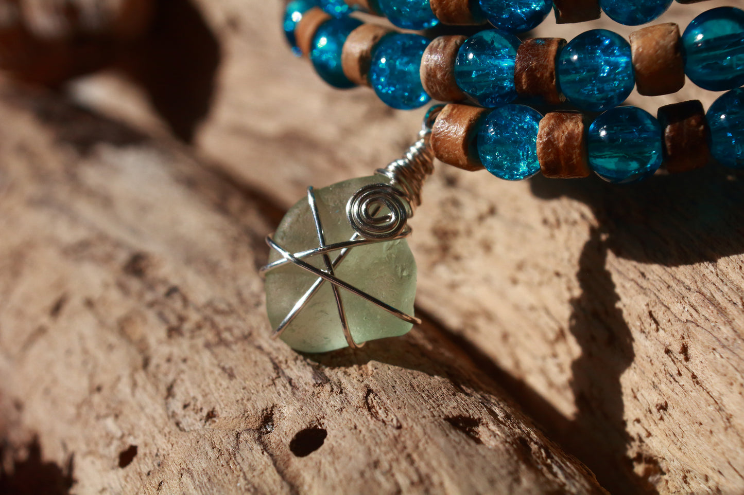 Ocean & Beach Teal Blue Irish Sea Glass Beaded Bracelet