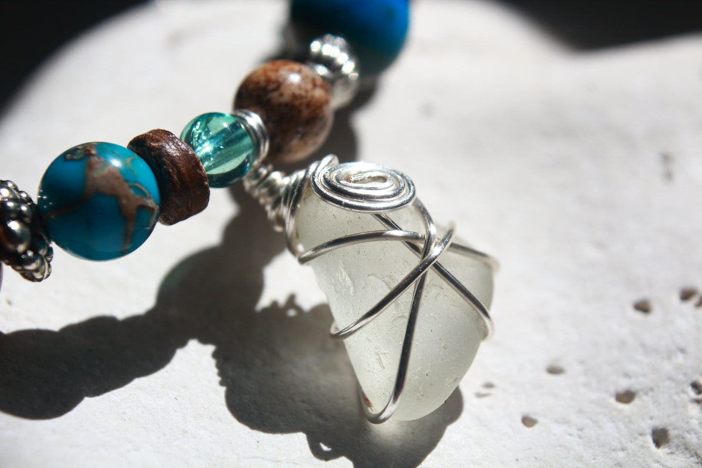 Turquoise Blue Sea  & Sand Irish Sea Glass Beaded Bracelet