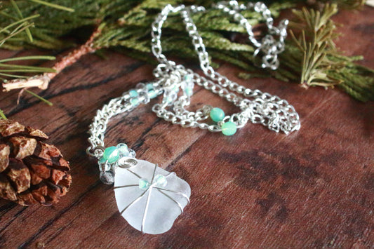 Winter Ice Crystal Sea Glass Necklace