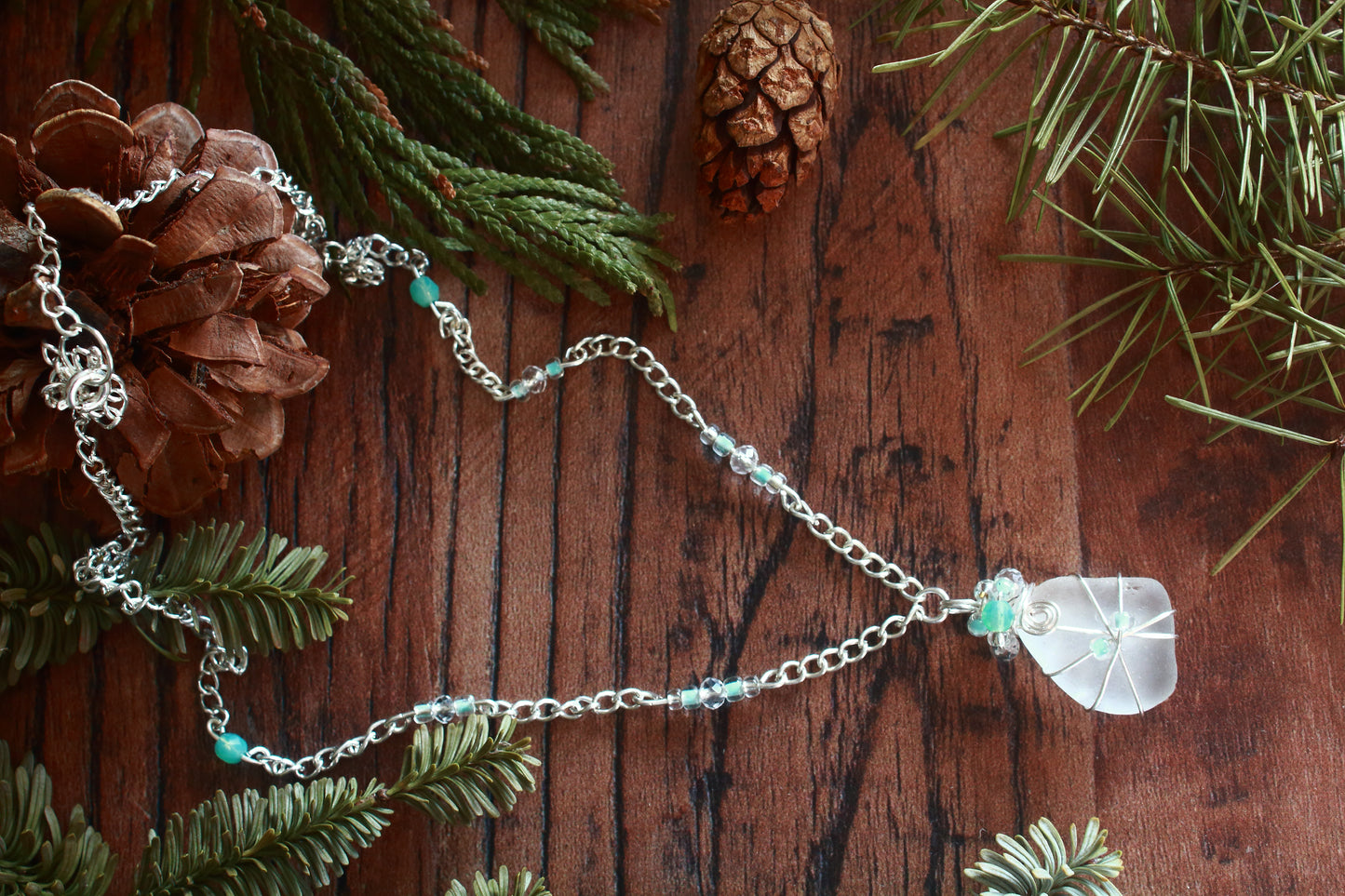 Winter Ice Crystal Sea Glass Necklace