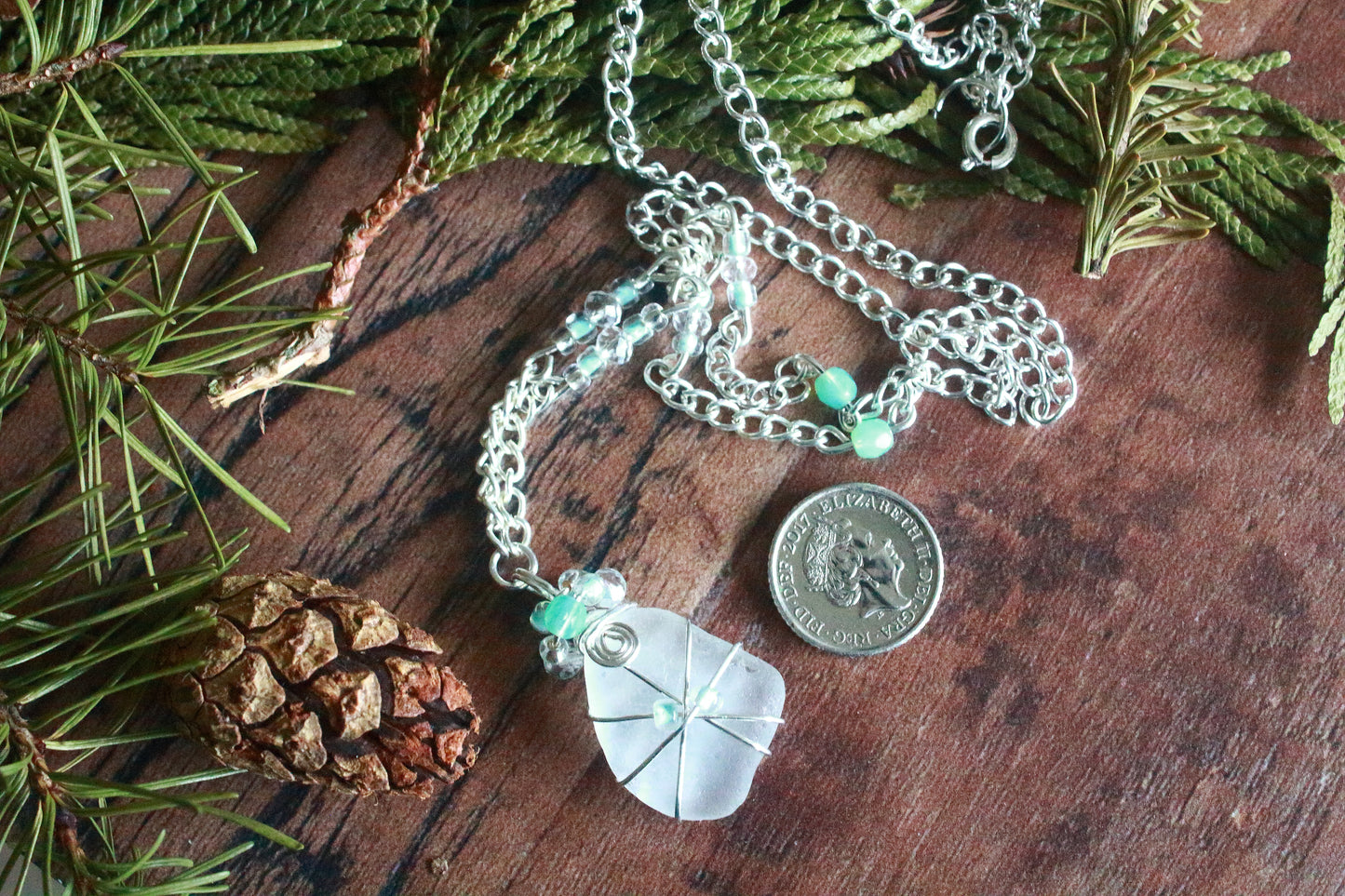 Winter Ice Crystal Sea Glass Necklace