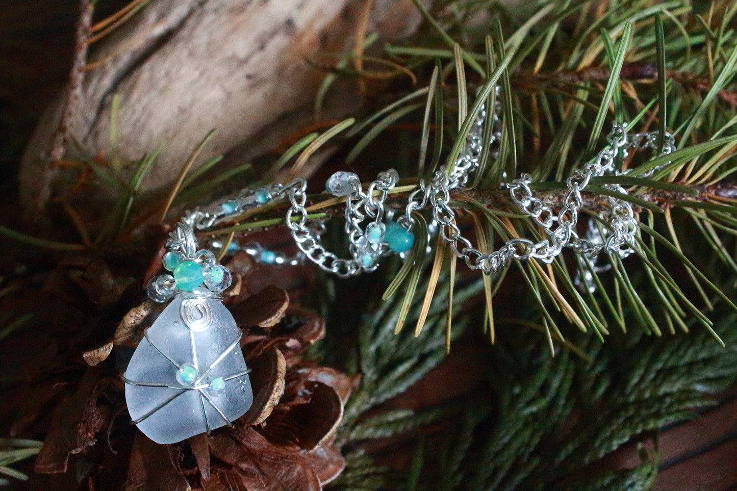 Winter Ice Crystal Sea Glass Necklace