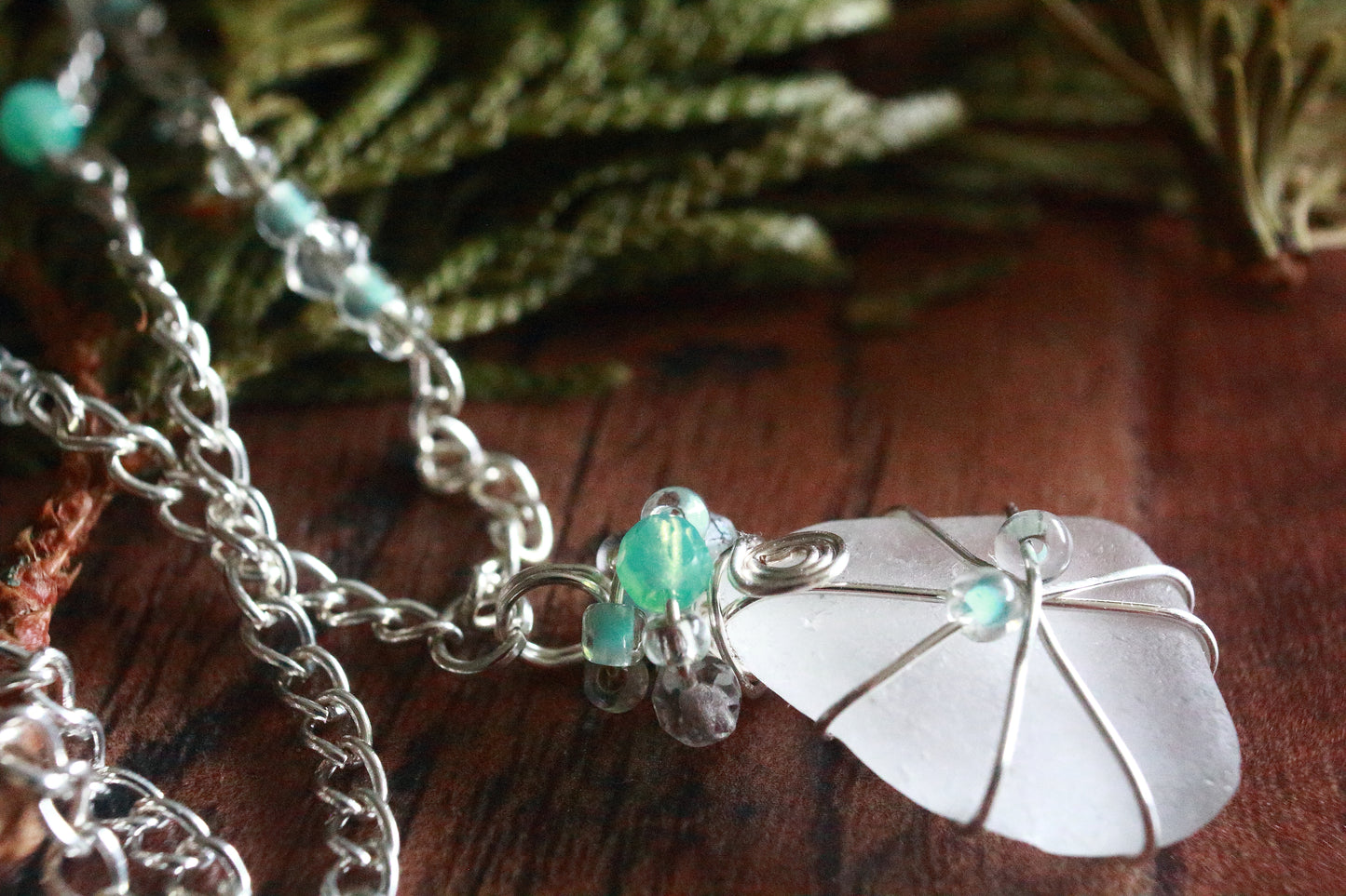 Winter Ice Crystal Sea Glass Necklace