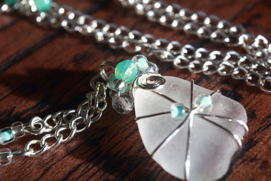 Winter Ice Crystal Sea Glass Necklace