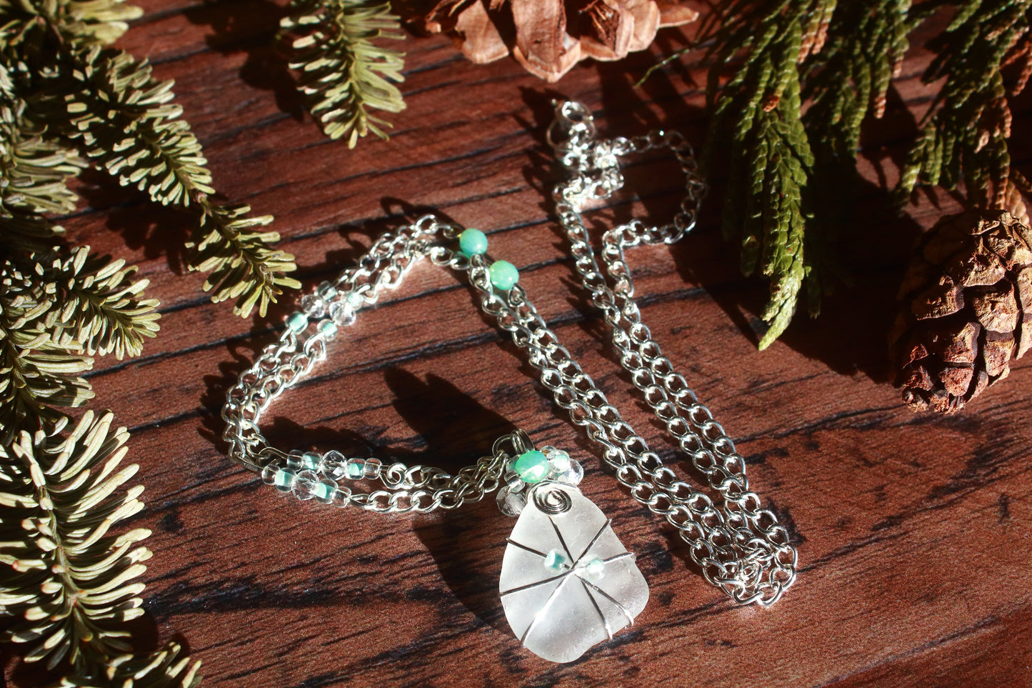 Winter Ice Crystal Sea Glass Necklace
