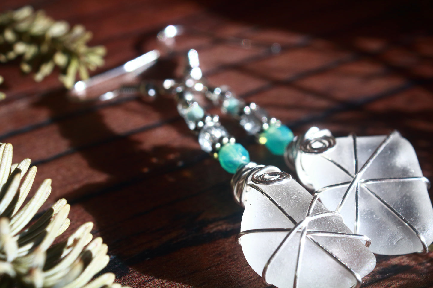 Winter Ice Crystal Sea Glass Earrings