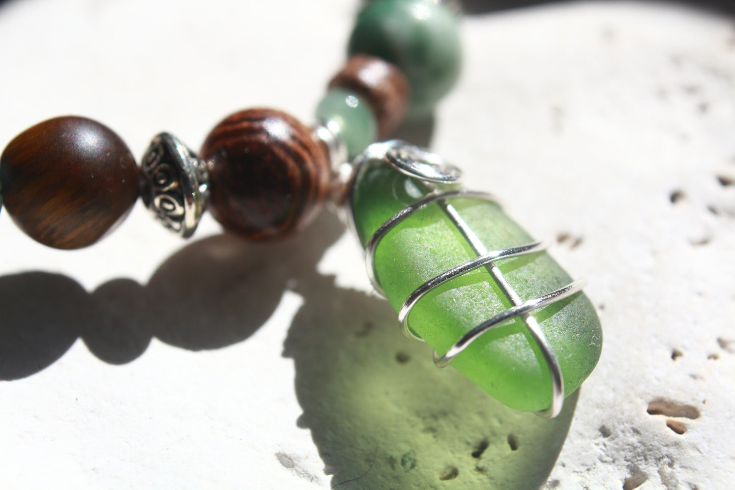 Woodland Green and Brown Irish Sea Glass Beaded Bracelet