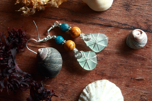 Seafoam and Jasper Sea Glass Earrings