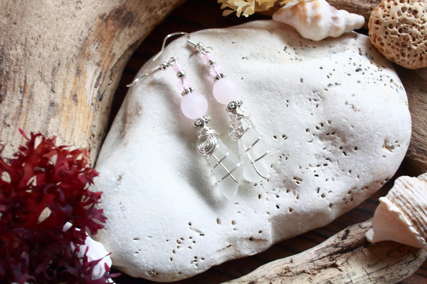 Rose Quartz Sea Glass Earrings