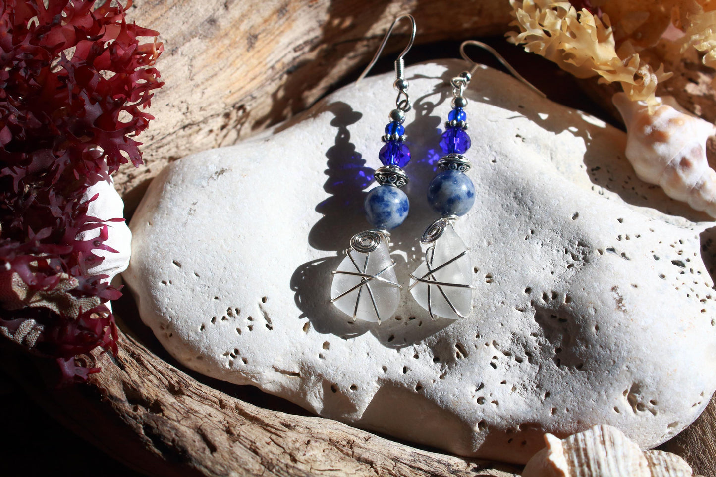 Frosted White Sea Glass Earrings