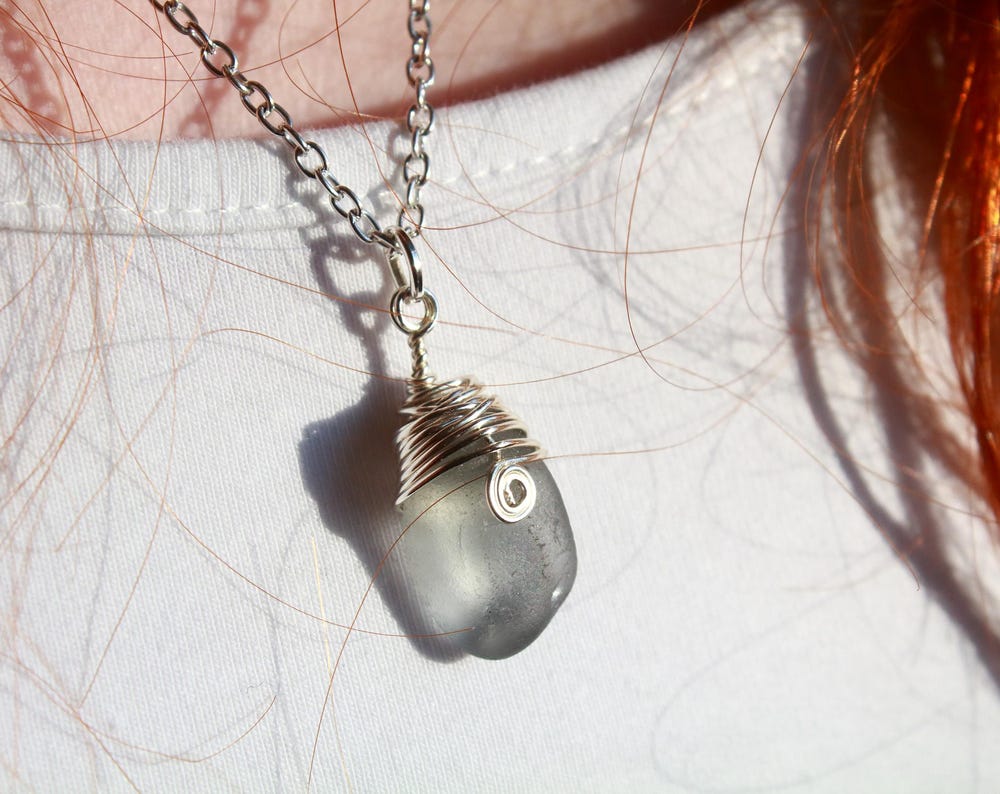 Rare Grey Sea Glass Pendant