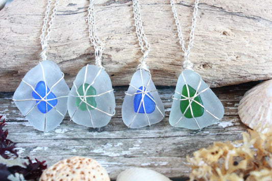 Dual Glass Wire Wrap Pendant