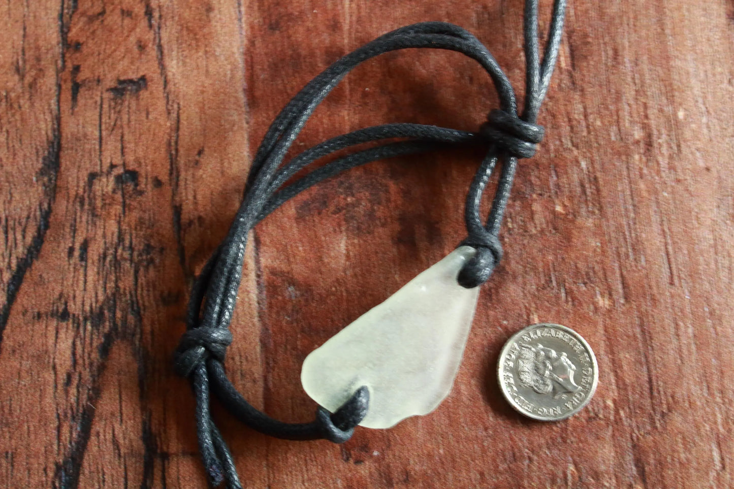 White Sea Glass Unisex Black Cord Surfer Bracelet
