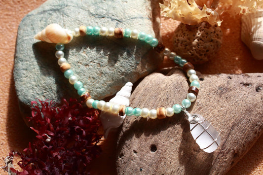 Sea Glass & Shell Silver Beach Bangle