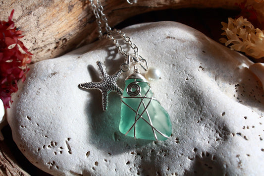 Silver Starfish Seafoam Pearl Necklace