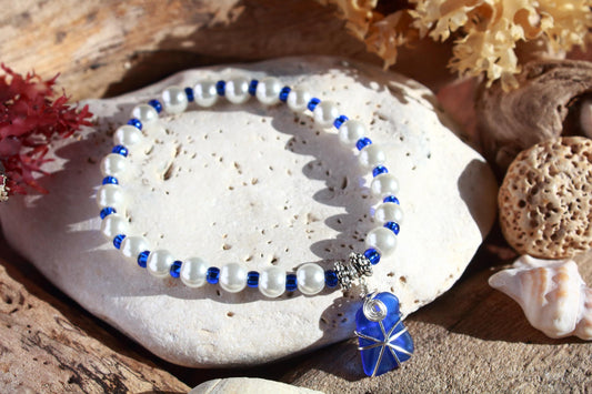 Cobalt Blue Beaded Pearl Bracelet