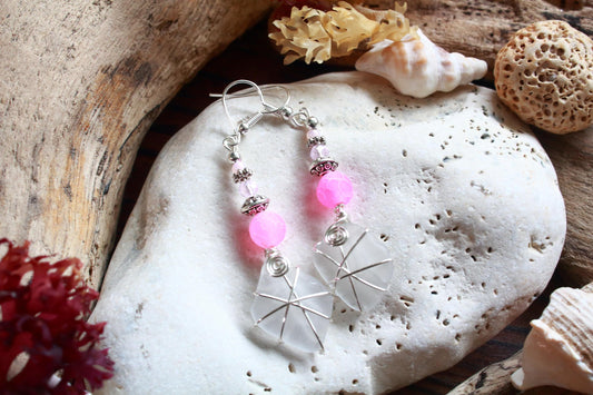 Pink and Frosted White Earrings