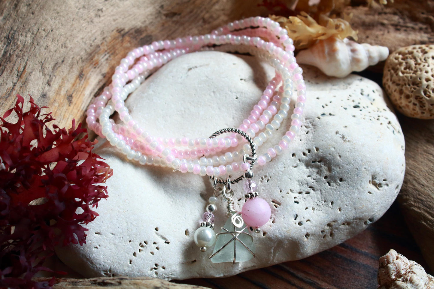 Cherry Blossom Beaded Stretch Bracelet