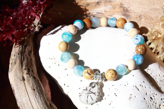 Ocean Inspired Stone & Sea Glass Bangle