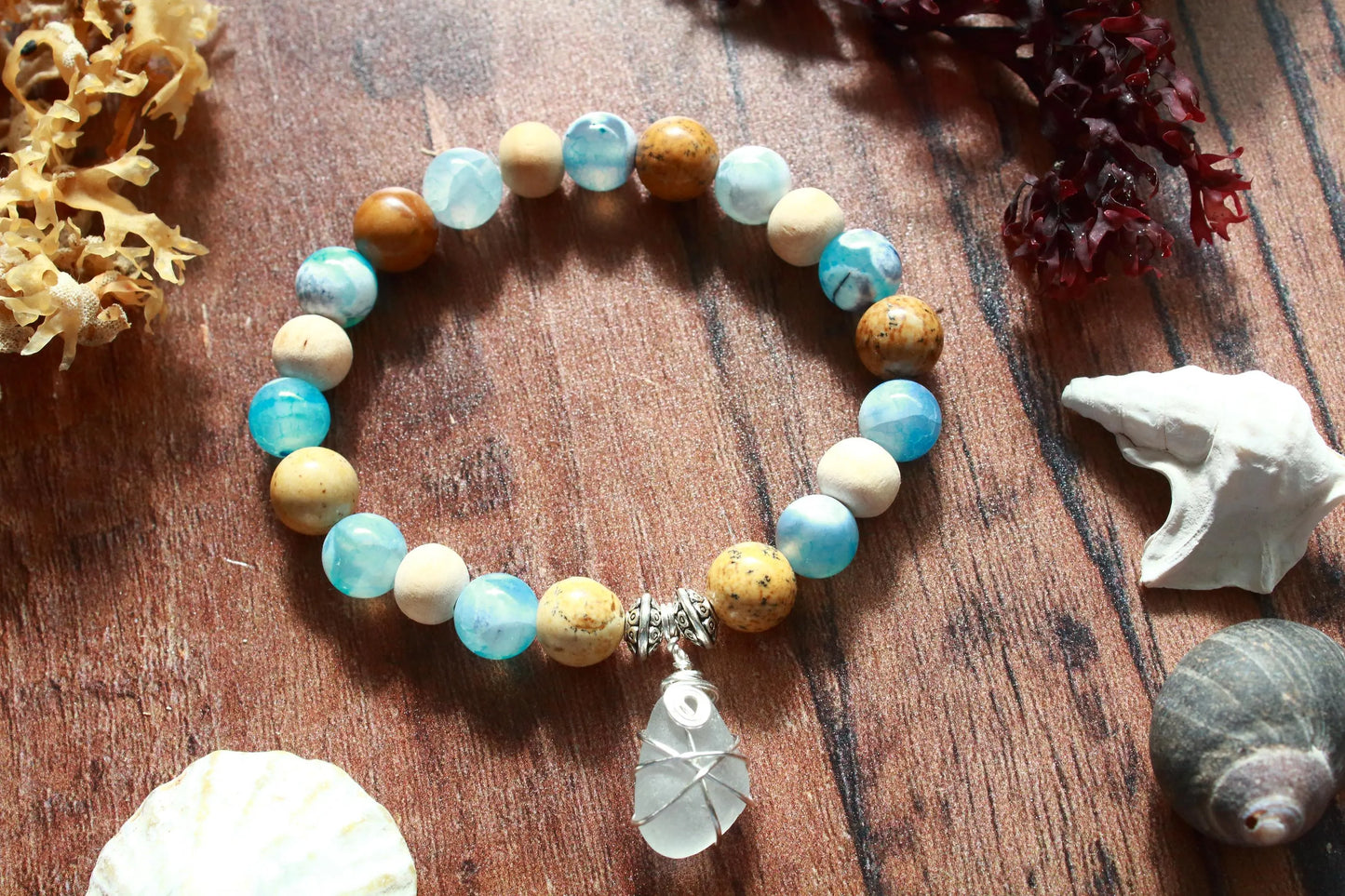 Ocean Inspired Stone & Sea Glass Bangle