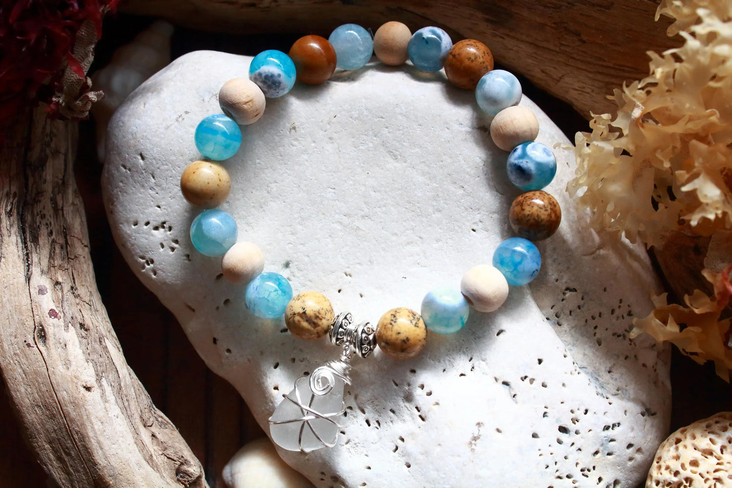 Ocean Inspired Stone & Sea Glass Bangle