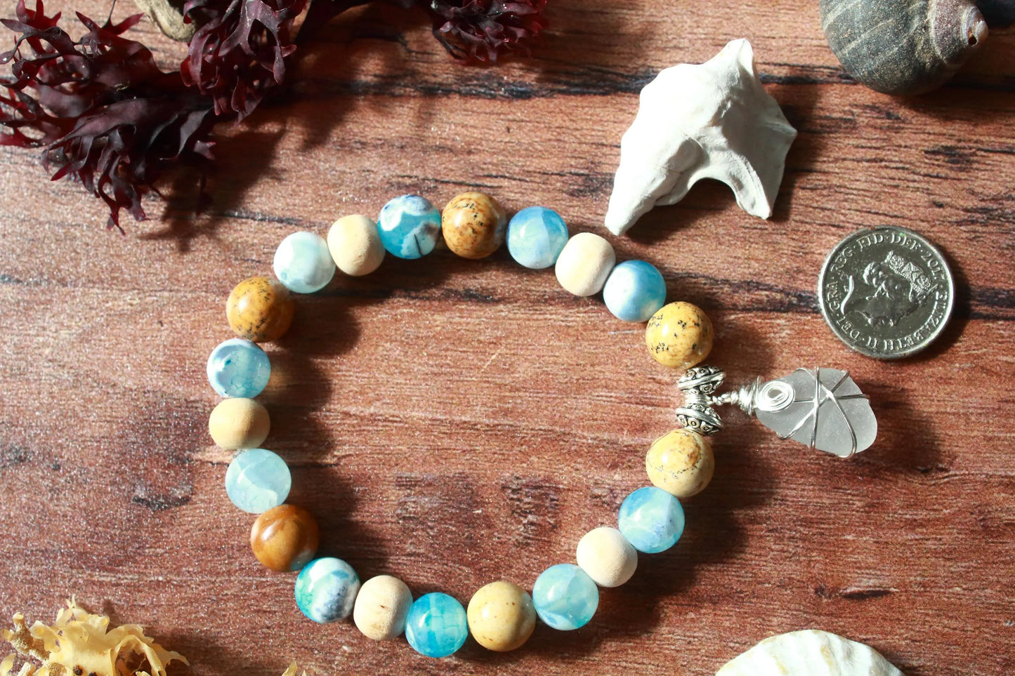 Ocean Inspired Stone & Sea Glass Bangle