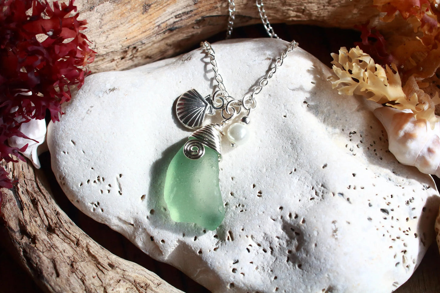 Seafoam Silver Shell Pearl Pendant