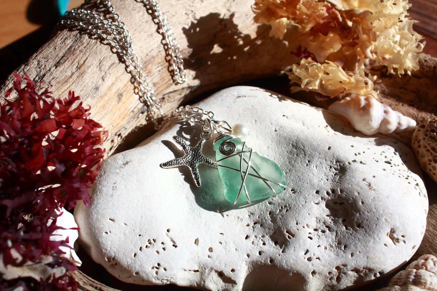 Silver Starfish Seafoam Pearl Necklace